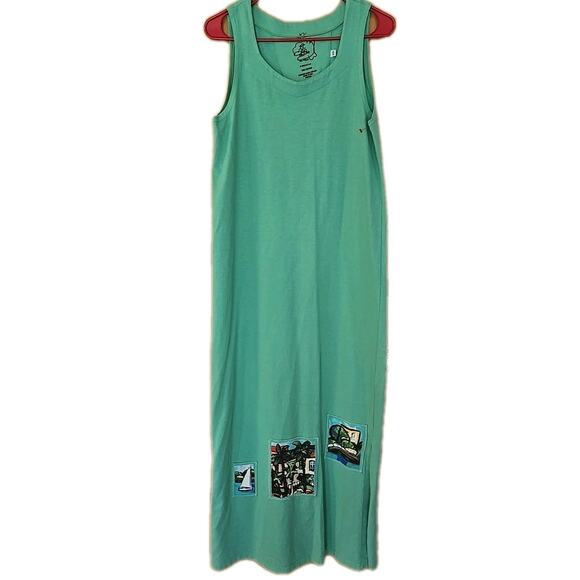 Michael Leu Art to Wear 100% Cotton Turquoise Sleeveless Tank Maxi Dress Size XS - Picture 1 of 9